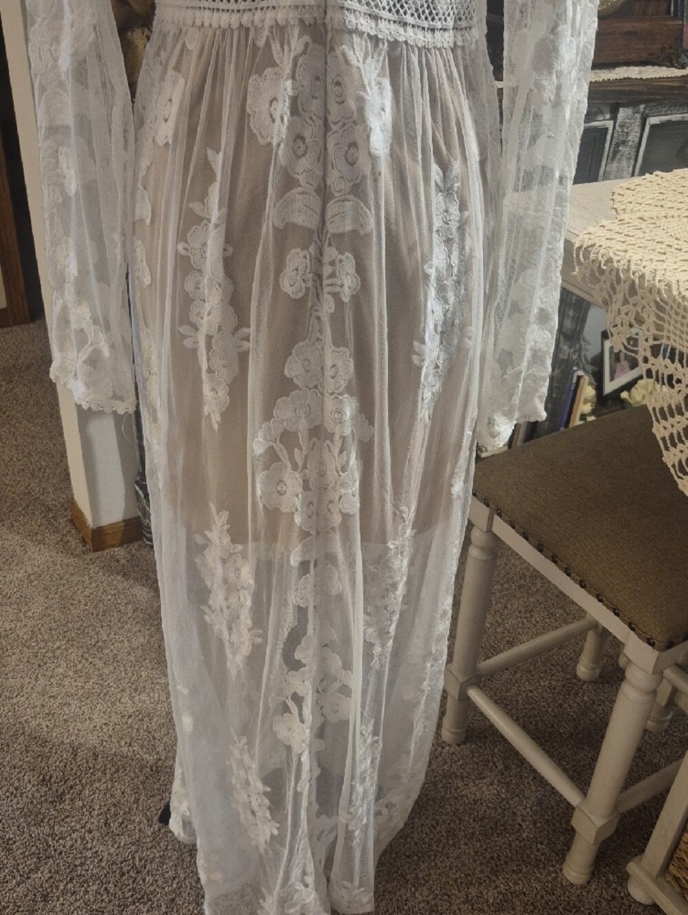 Altar'd State White Sheer Lace Maxi Dress with Floral Embroidery - Picture 13 of 16